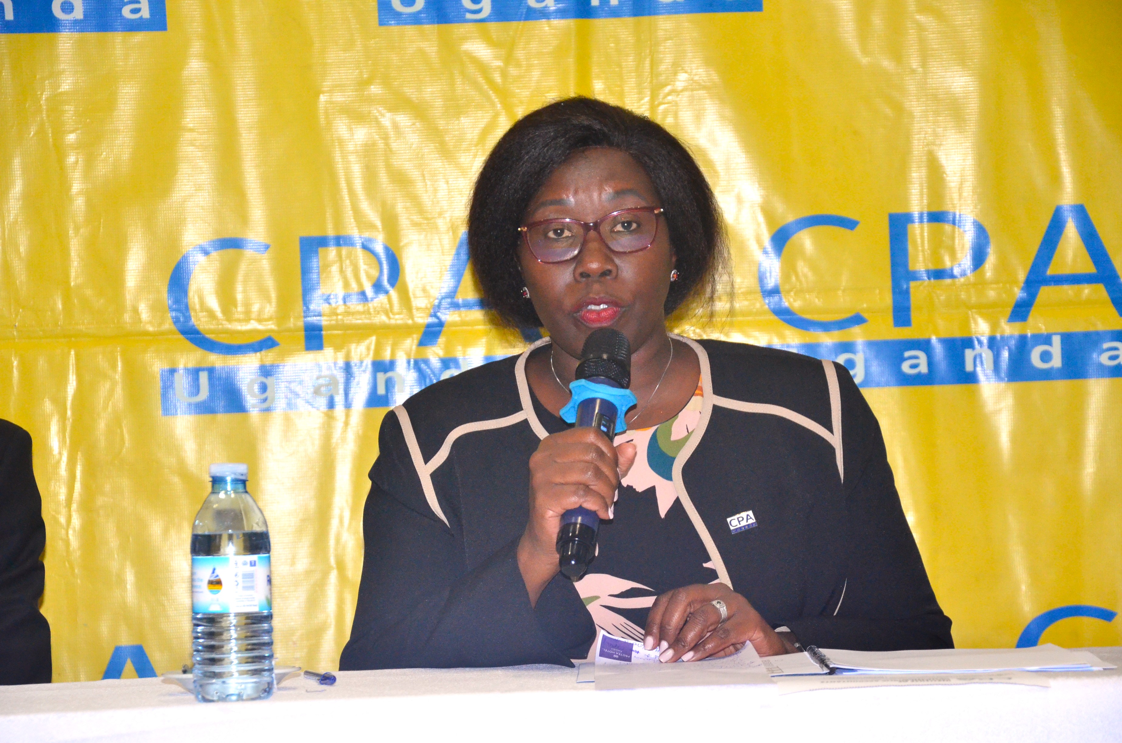 ICPAU President, CPA Josephine Okui Ossiya addressing the media gathered for the release of the 2023 August examination results release.
