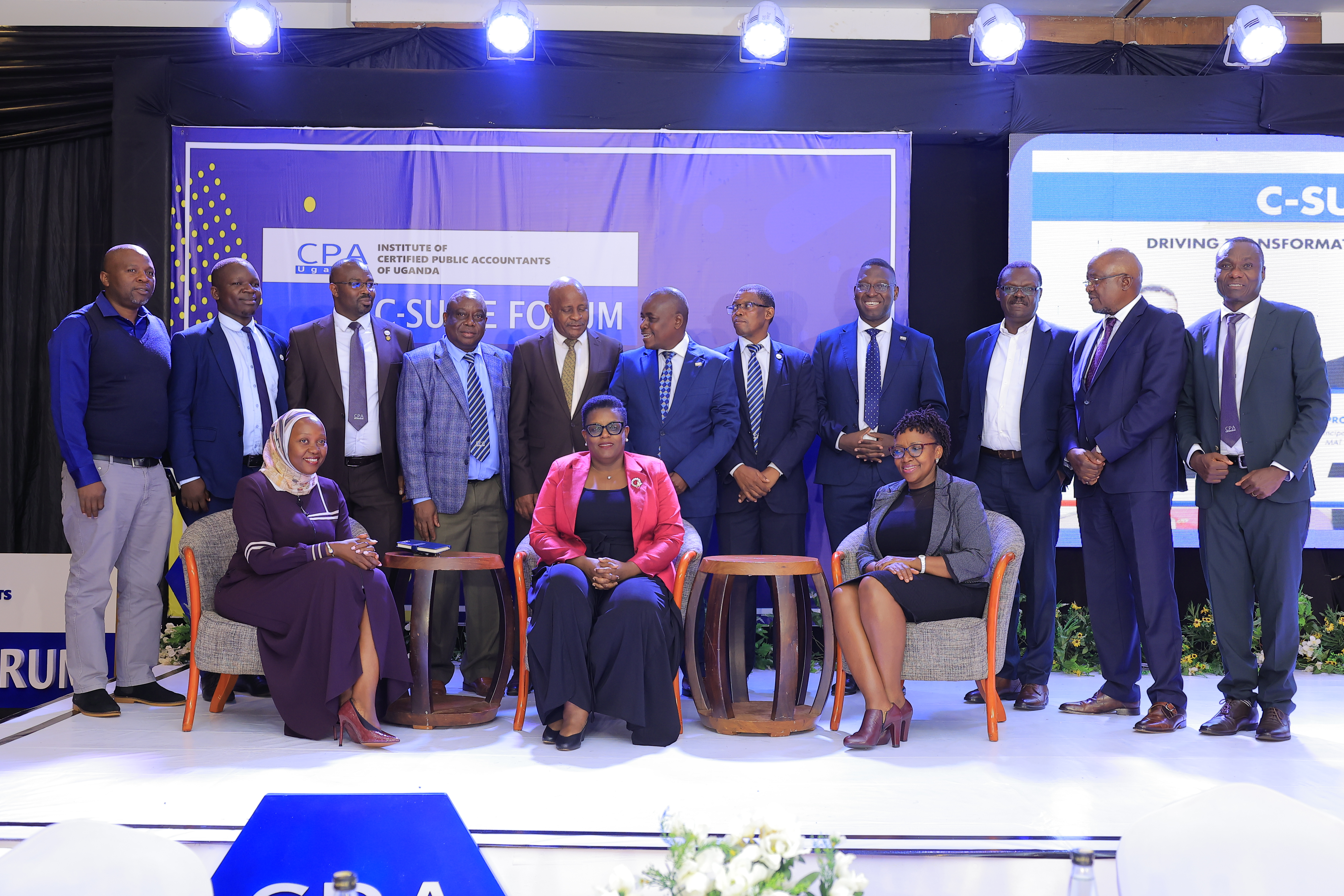 (L-R Sitting) CPA Rehema Nakirembe - Member, Ms. Jackie Namara Rukare - CEO, Iguru Consult Limited with CPA Betty Namatovu - Member, ICPAU Marketing Committee with panelists and ICPAU members