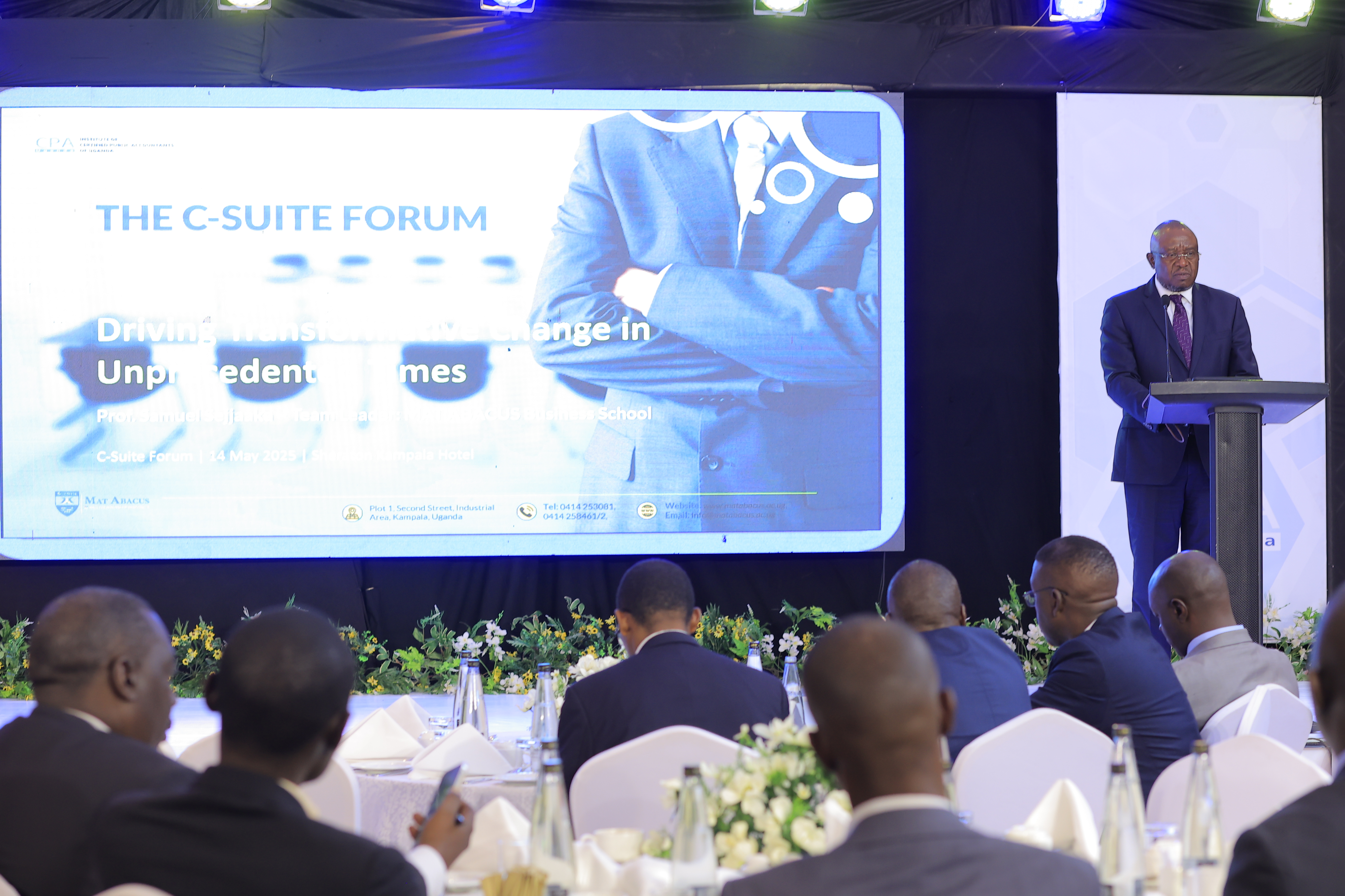 CPA Prof. Samuel Sejjaaka - Principal and Country Leader, MAT Abacus Business School addressing participants at the  3rd C-Suite Forum.