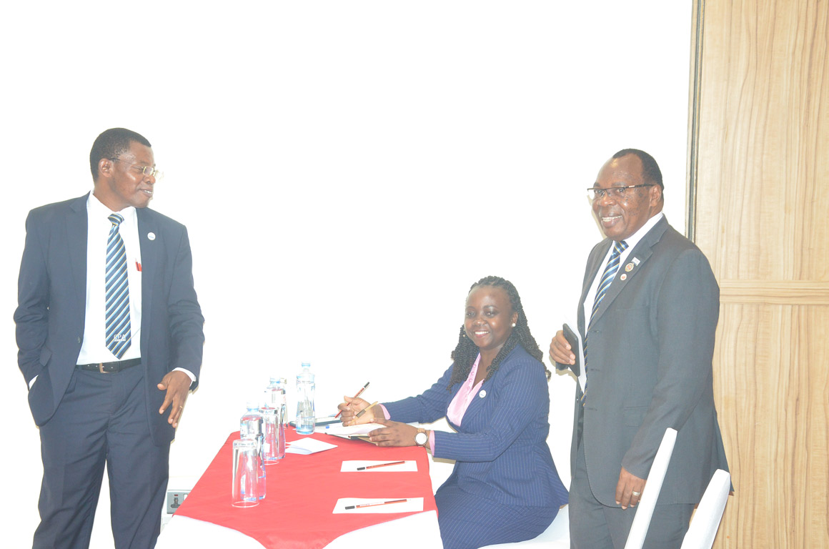 L – R: CPA Derick Nkajja - ICPAU Secretary/CEO, CPA Clare Najjuko – Examinations Officer (seated), and John Ntangaare (Director – Education)