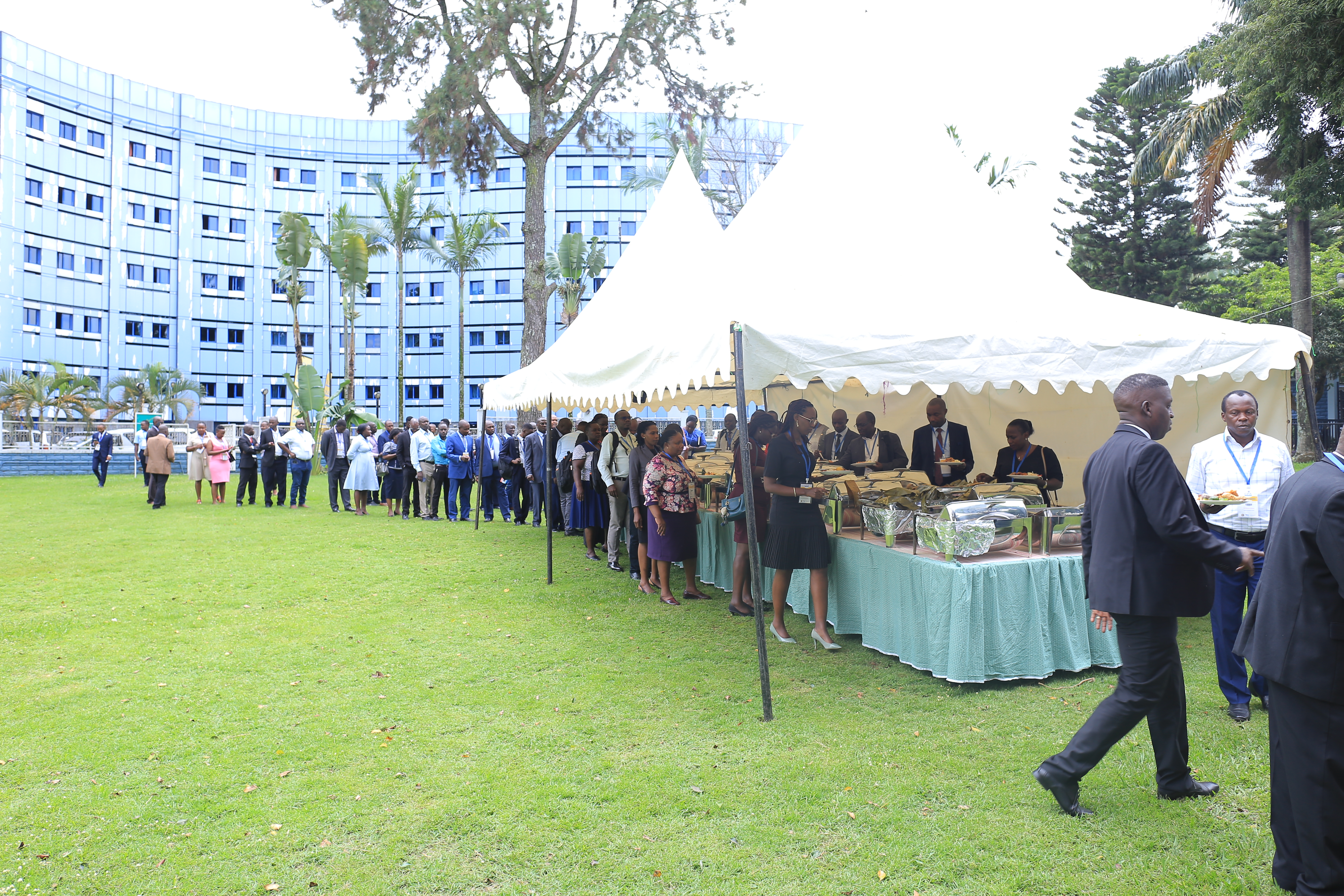 Participants line-up for lunch