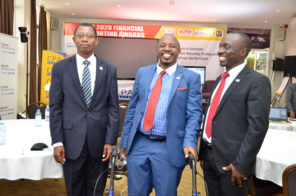 L-R ICPAU officials, CEO CPA Derick Nkajja, 8th President CPA Frederick Kibbedi & Manager - Standards & Technical Support
