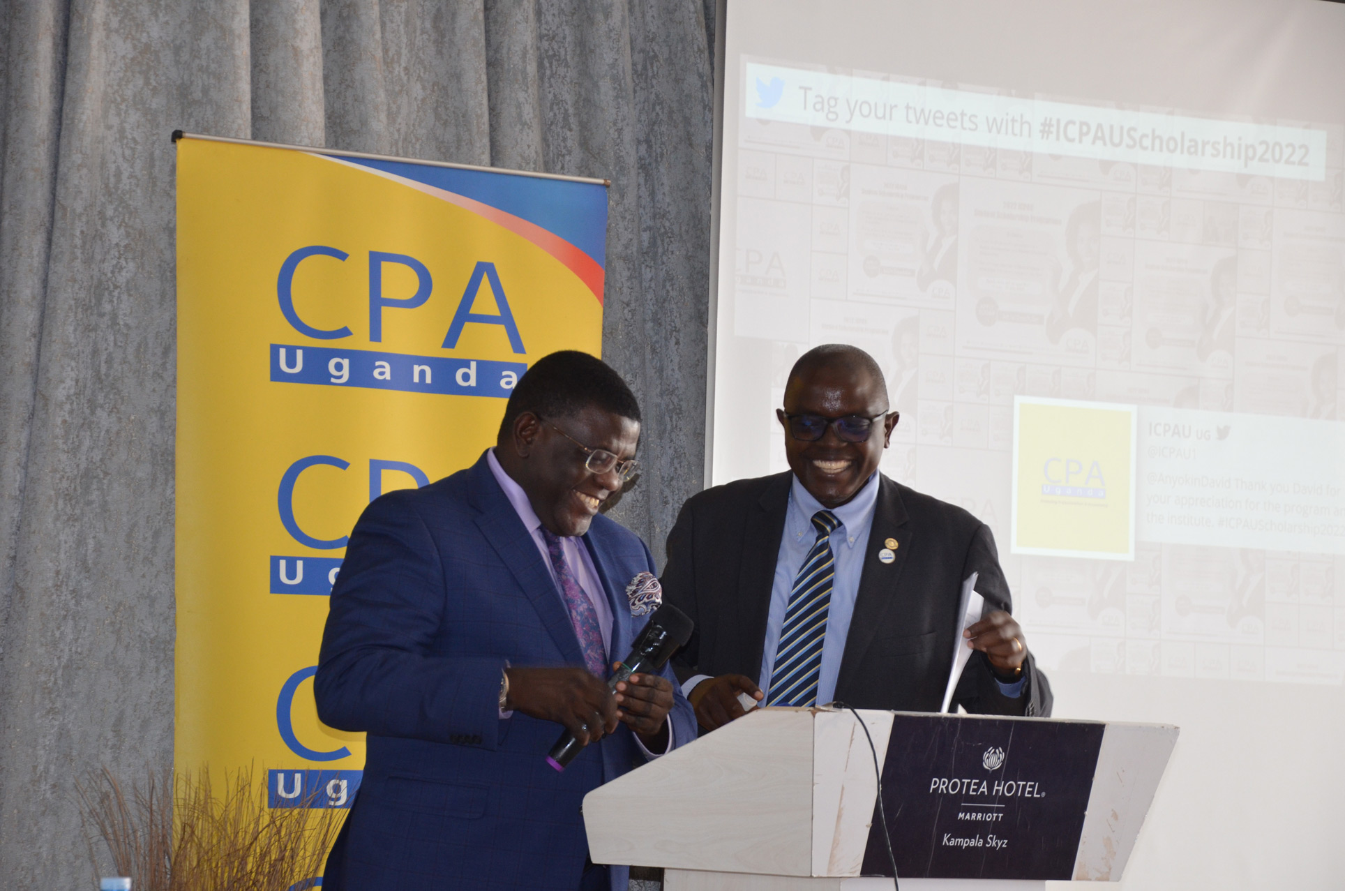 L-R Prof. Twaha Kaawaase (Chief Guest) and ICPAU President, CPA Constant Othieno Mayende
