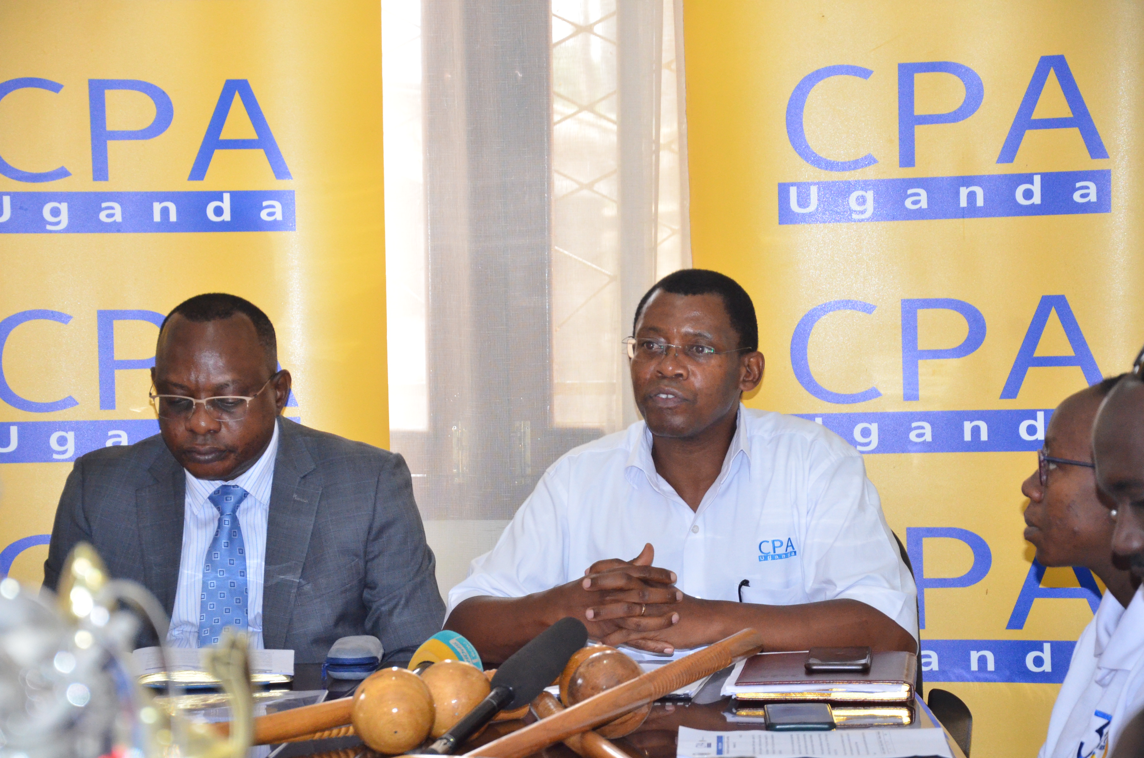 The CEO of ICPAU, CPA Derick Nkajja, giving his remarks during the presser