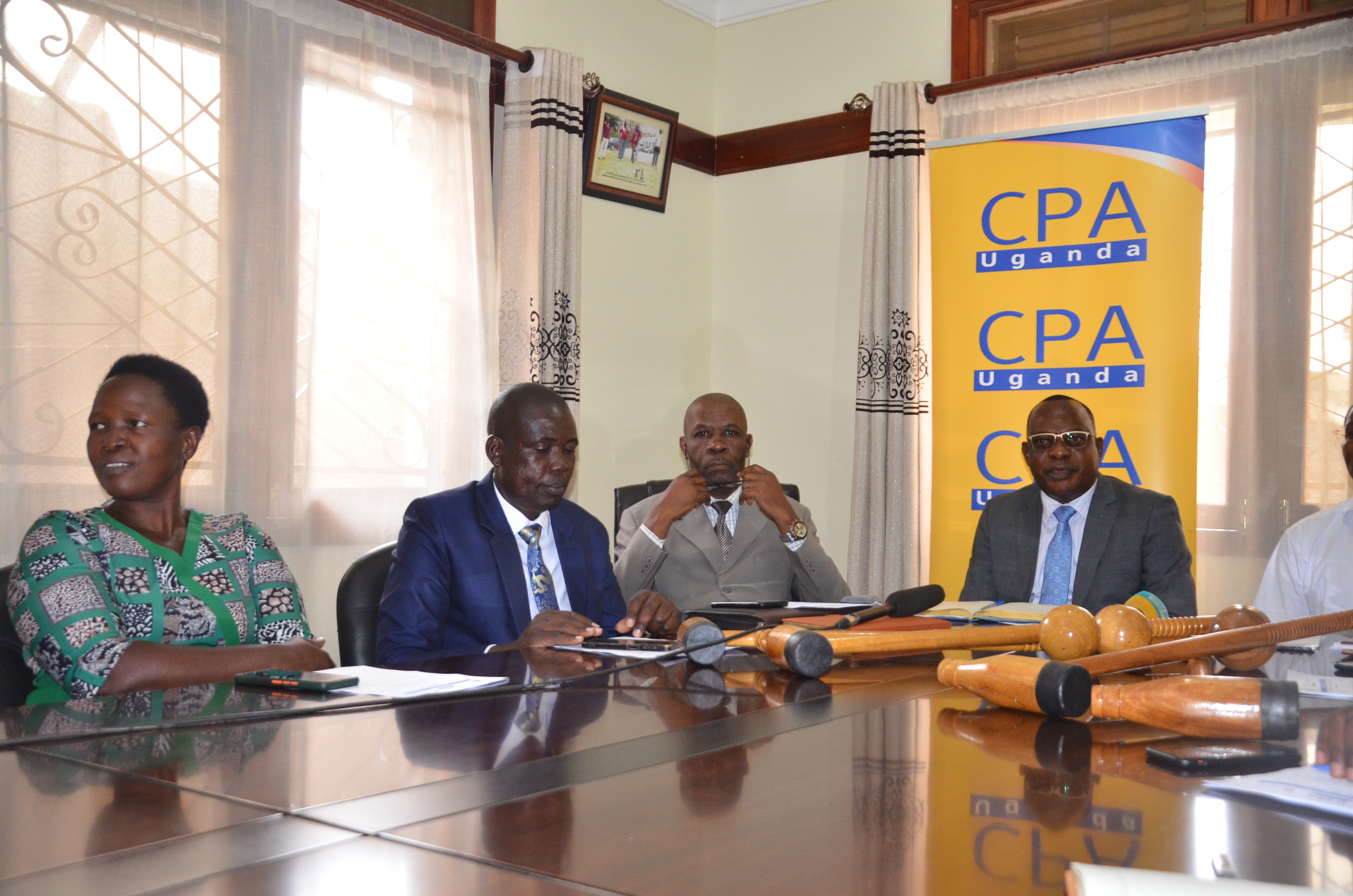 The President of the Uganda Woodball Federation, Paul Mark Kayongo, giving his remarks during the presser