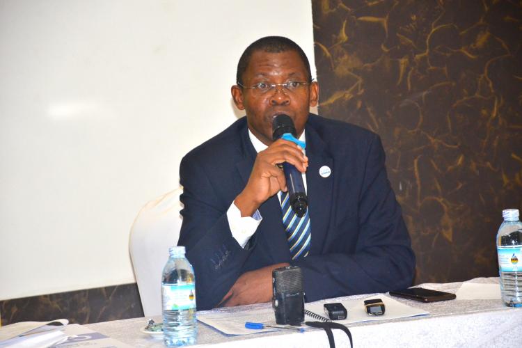 ICPAU Secretary. CEO CPA Derick Nkajja addressing the media at the release of the 2023 August examination results.